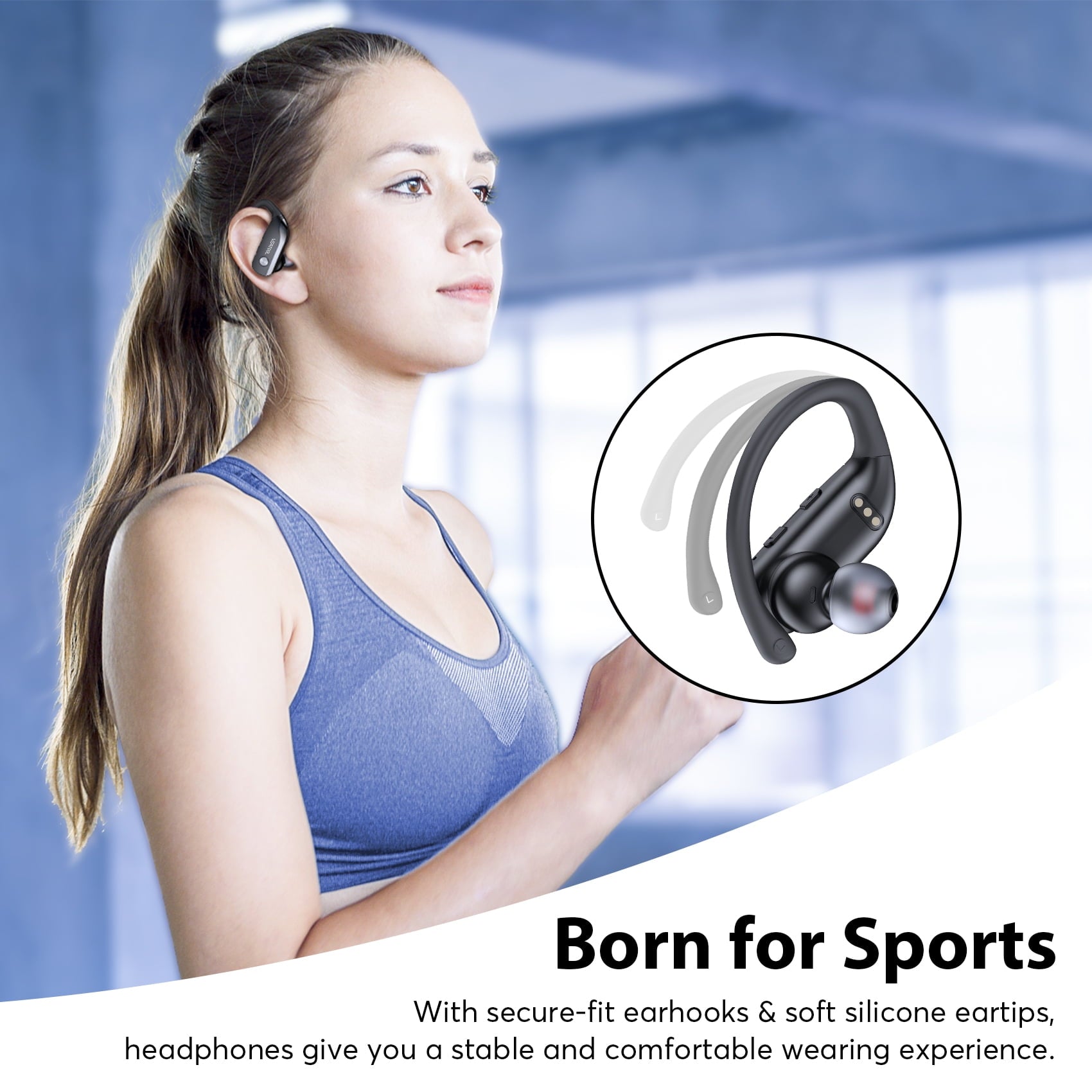 VEAT00L Wireless Earbuds Bluetooth Headphone Sport, Bluetooth 5.4 Earbud, 72Hrs Earphone with Earhook, Noise Cancelling Mic, IP7 Waterproof Headset for Workout/Running