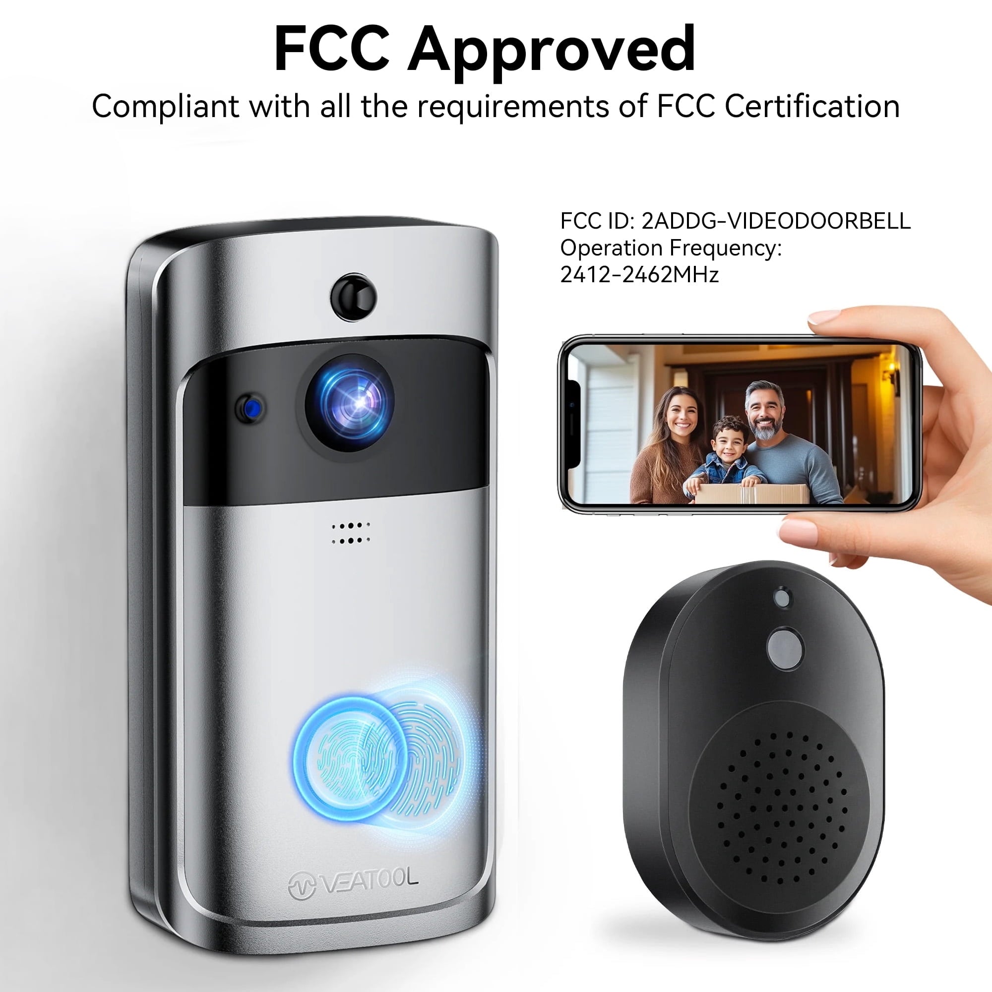 Doorbell Camera Wireless , 1080P Video Doorbell with Chime, Front Door Camera, 2-way Audio, Instant Alert,PIR Motion Detection,Night Vision,Battery-Powered Smart Doorbell